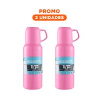 Pack2 Modelo Termico de 500ml con 3 Tazas Rosado Resistente Portatil Y Regalo Sticker