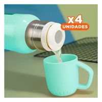 Pack4 Formato Termico de 500ml con 3 Tazas Verde Agua Alta Calidad Y Papel Regalo