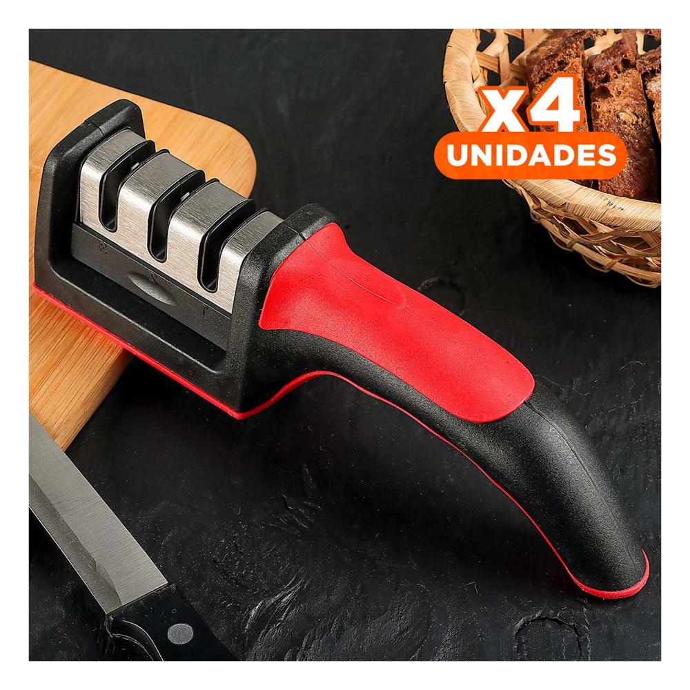 Pack4 Herramienta de Afilado 3 Tiempos Mango Plastico Rojo Negro Facil Usar Y Regalo Sticker