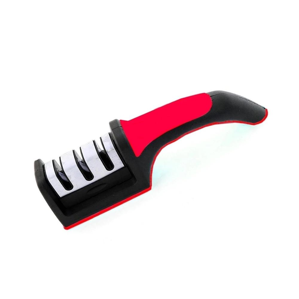 Afilador Rapido 3 Tiempos Mango Plastico Rojo Negro Facil Mantener Y Regalo Sticker
