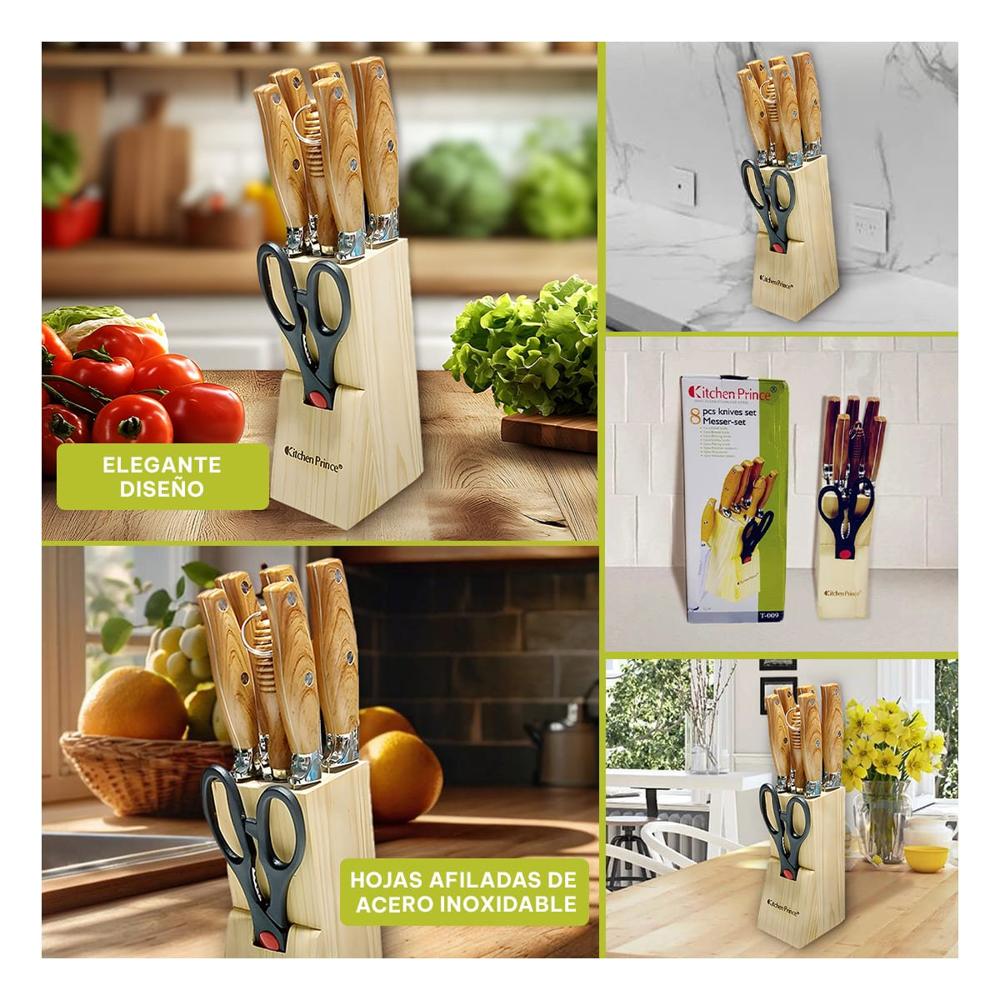 Coleccion de Cuchillos Mango de Madera 8 Piezas para Cocina Familiar YLigas Regalo