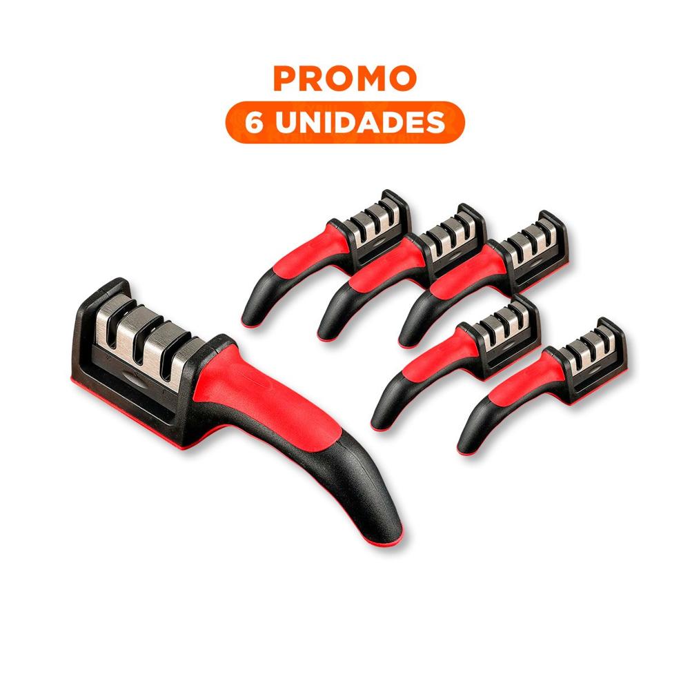 Pack6 Herramienta de Afilado Portatil 3 Tiempos Mango Plastico Rojo Negro Y Regalo Sticker
