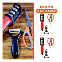 Pack4 Herramientas 3 Piezas Tijera Afilador Pelador Mango Cortes Precisos