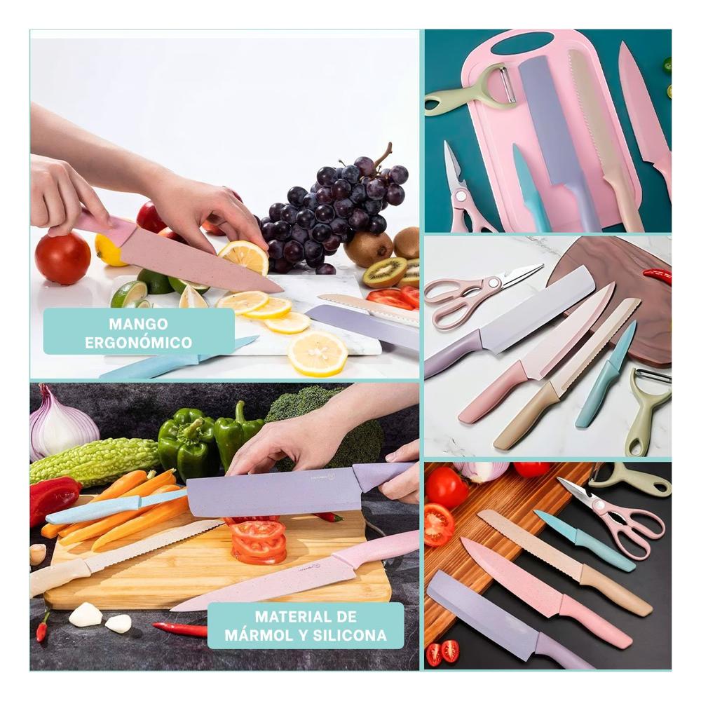 Coleccion de Cuchillos 6 Piezas de Colores para Cocina Familiar YLigas Regalo