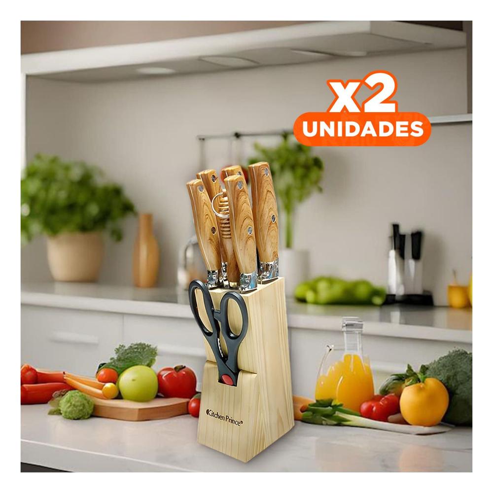 Pack2 Juego Profesional Mango de Madera 8 Piezas para Cocina