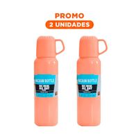 Pack2 Botella Portatil 500 ml con 3 Tazas Naranja para Viajes Cortos Y Regalo Sticker
