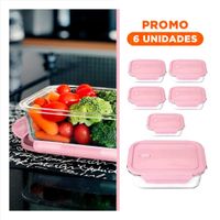 Pack6 Recipiente Hermetico de Vidrio 1040 ml con Tapa Rosado para Hogar Y Regalo Sticker