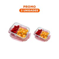 Pack2 Contenedor de Vidrio Rosado con Tapa Ajustada y 2 Divisiones Internas YRegalo Sticker