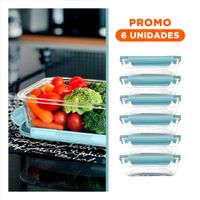 Pack6 Caja de vidrio 410 ml con tapa chico celeste para cocina Y Regalo Sticker