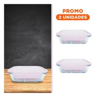 Pack2 Bandeja Hermetica de Vidrio Rosado con 3 Divisiones Comidas YRegalo Sticker