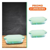 Pack2 Bandeja Hermetica de Vidrio Verde con 3 Divisiones para Comidas YRegalo Sticker