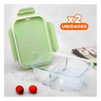 Pack2 Contenedor de Vidrio con Tapa Color Verde y 2 Divisiones para Uso Diario Y Papel Regalo