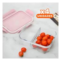 Pack4 Contenedor con Tapa Rosado y 2 Divisiones en Vidrio para Uso Diario YPapel Regalo