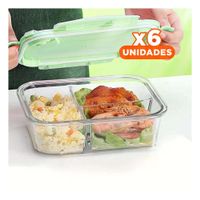 Pack6 Organizador de Cocina en Vidrio Verde con 3 Divisiones Utiles