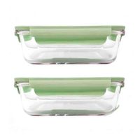 Contenedor de vidrio 410 ml con tapa verde chico uso diario en hogar Y Regalo Sticker