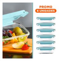 Pack6 Envase Hermetico de Vidrio 1040 ml con Tapa Celeste Y Regalo Sticker