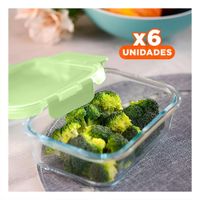 Pack6 Caja hermetica de vidrio 410 ml con tapa verde chico hogar cocina