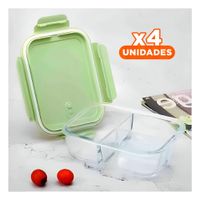Pack4 Contenedor con Tapa Verde y 2 Divisiones en Vidrio para Uso Diario Y Papel Regalo