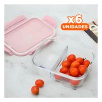 Pack6 Recipiente de Vidrio Rosado con Tapa Ajustada y 2 Divisiones Internas YPapel Regalo