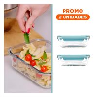 Pack2 Conservador de Vidrio 1040 ml con Tapa Celeste para Refrigeradora Y Regalo Sticker