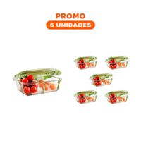 Pack6 Recipiente de Vidrio con 2 Divisiones Color Verde y Tapa Practica Y Regalo Sticker