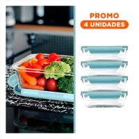 Pack4 Vaso Hermetico de Vidrio 1040 ml con Tapa Celeste para Cocina