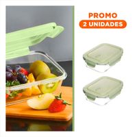 Pack2 Tazon de Vidrio 1040 ml con Tapa Verde para Guardar Ingredientes Y Regalo Sticker