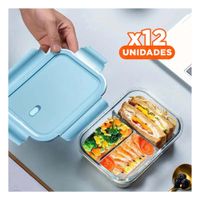 Pack12 Envase de Vidrio para Almuerzo con 3 Divisiones YPapel Regalo