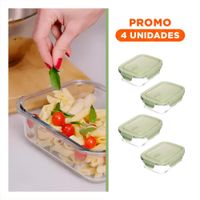 Pack4 Plato de Vidrio 1040 ml con Tapa Verde para Cocina y Hogar