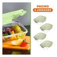 Pack4 Frasco de vidrio 410 ml con tapa verde chico para alimentos hogar