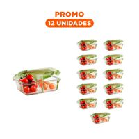 Pack12 Recipiente con Tapa Verde y 2 Divisiones en Vidrio para Cocina