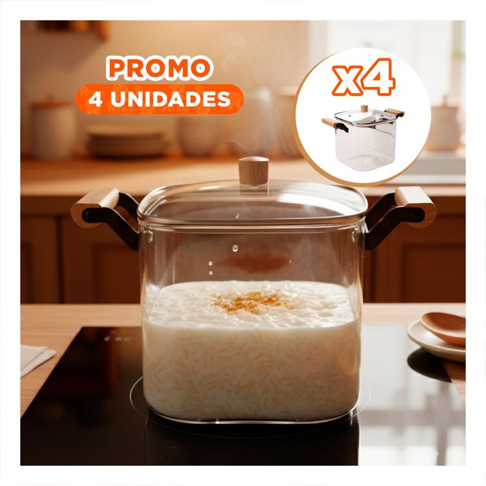 Pack4 Vasija Borosilicato con Tapa y Asa de Madera 5500ml Transparente YRegalo Sticker