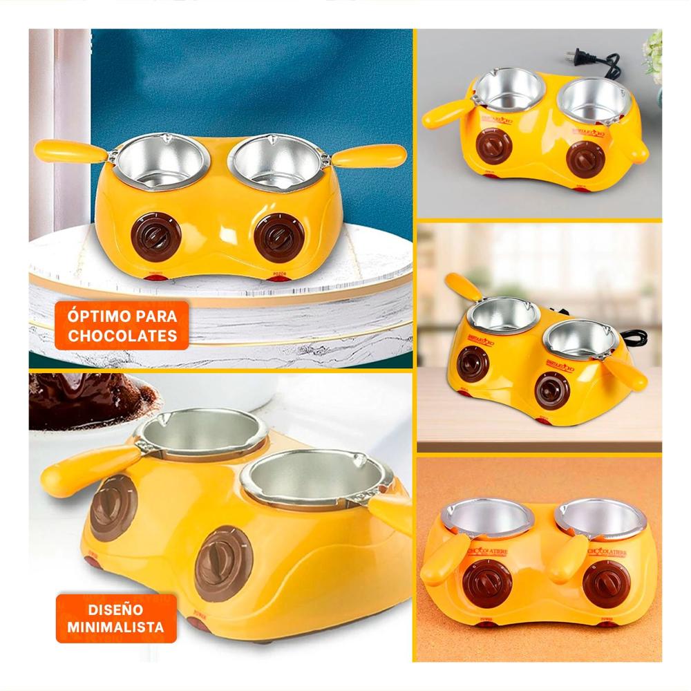 Marmita Chocolatera Doble con Accesorios Amarillo para Bebidas Calientes en Casa Y Ligas Regalo