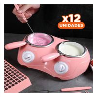 Pack6 Caldero para chocolate caliente doble con accesorios en rosado Y Papel Regalo