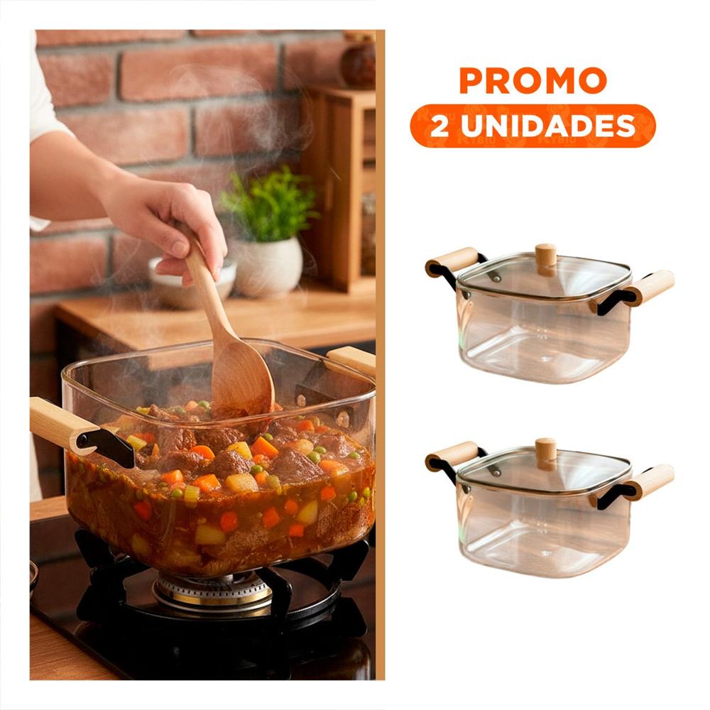 Pack2 Cacerola Resistente al Calor con Asa de Madera 3500ml Transparente YRegalo Sticker