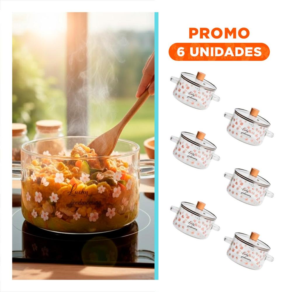 Pack6 Vasija Compacta con Excelente Distribucion de Calor 1.8L Transparente YRegalo Sticker