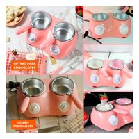Ollita chocolatera doble con accesorios completos en color rosado para bebidas Y Ligas Regalo