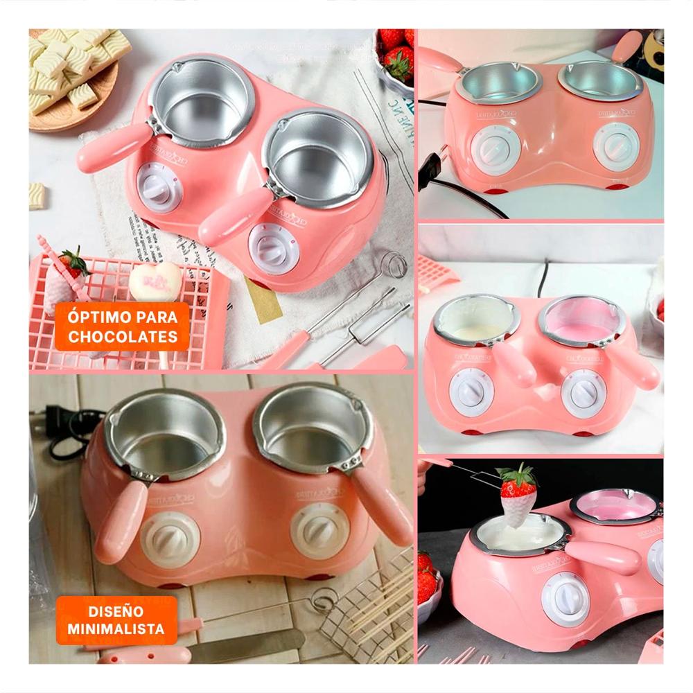 Ollita chocolatera doble con accesorios completos en color rosado para bebidas Y Ligas Regalo