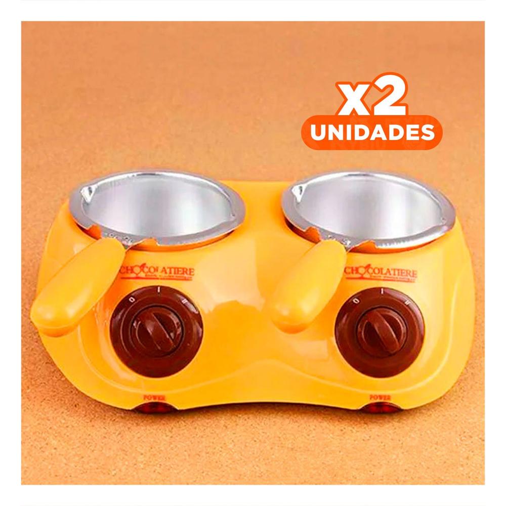 Pack2 Olla Chocolatera Doble con Accesorios Amarillo para Casa y Cocina