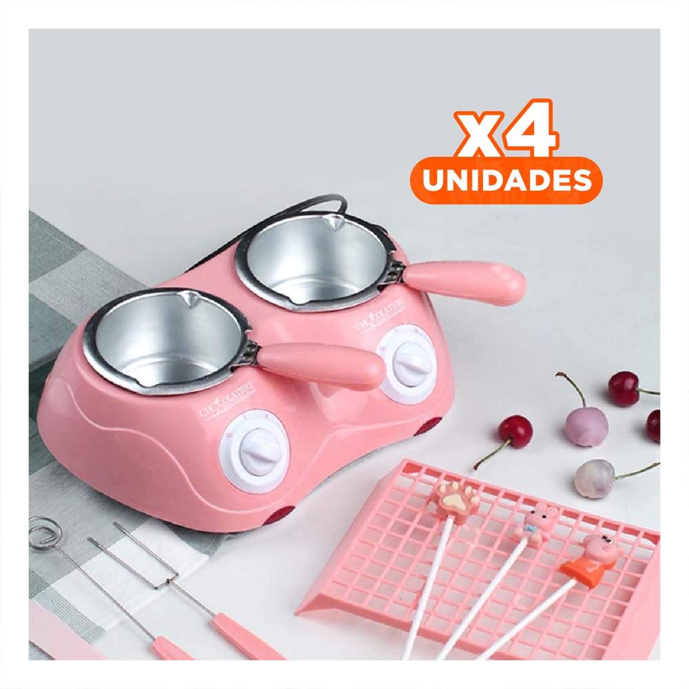 Pack2 Recipiente doble para chocolate con accesorios en color rosado para hogar Y Papel Regalo