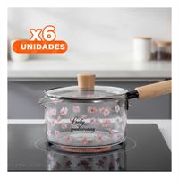 Pack6 Vasija Decorativa para Sopas con Mango Largo Transparente Flores