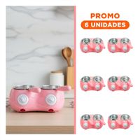 Pack4 Ollita doble para preparar chocolate con accesorios en color rosado