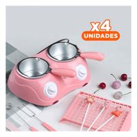 Pack2 Cacerola doble para chocolate con accesorios en color rosado para cocina