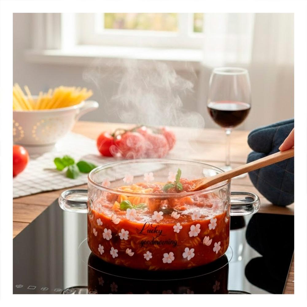 Cacerola Funcional para Hervir y Cocinar con Diseño Practico 1.8L Transparente Y notas