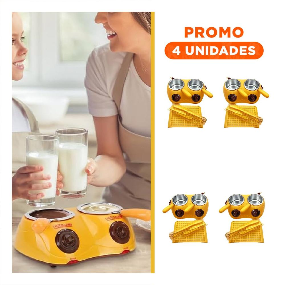Pack4 Olla de Chocolate Doble con Accesorios Amarillo para Preparaciones Caseras