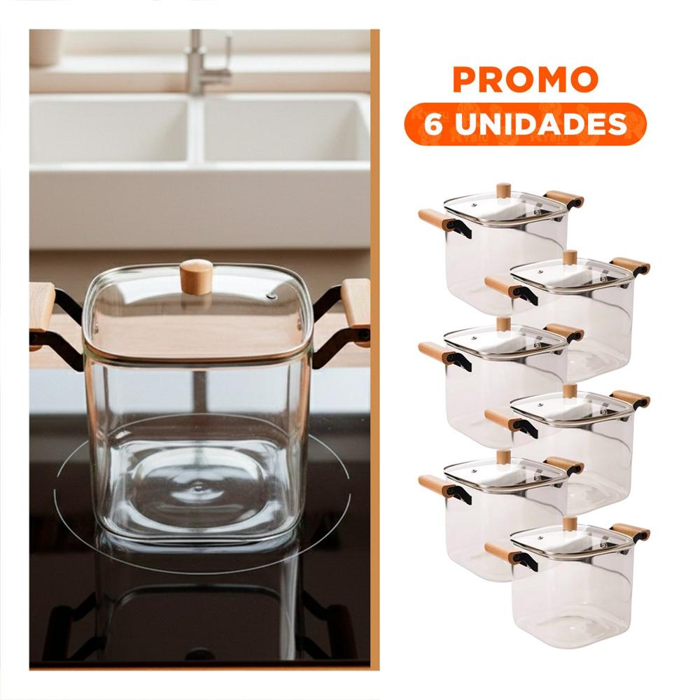 Pack6 Vasija Amplia con Diseño Natural y Tapa de Vidrio 5500ml Transparente YRegalo Sticker