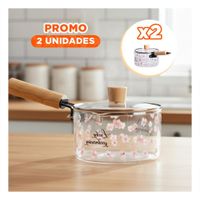 Pack2 Cacerola de Vidrio con Tapa de Borosilicato y Mango Largo de Madera Transparente Flores