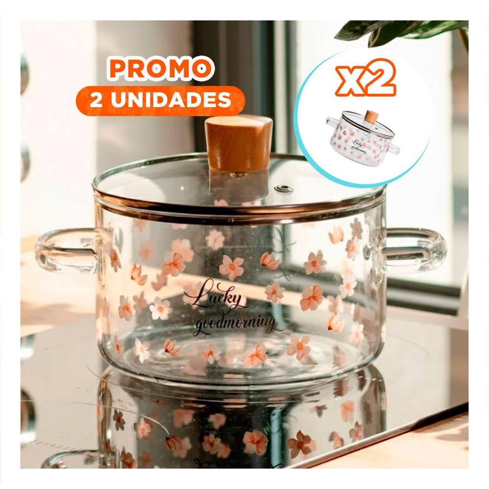 Pack2 Caldero de Cocina 1.8L con Tapa de Vidrio y Asa Comoda Transparente