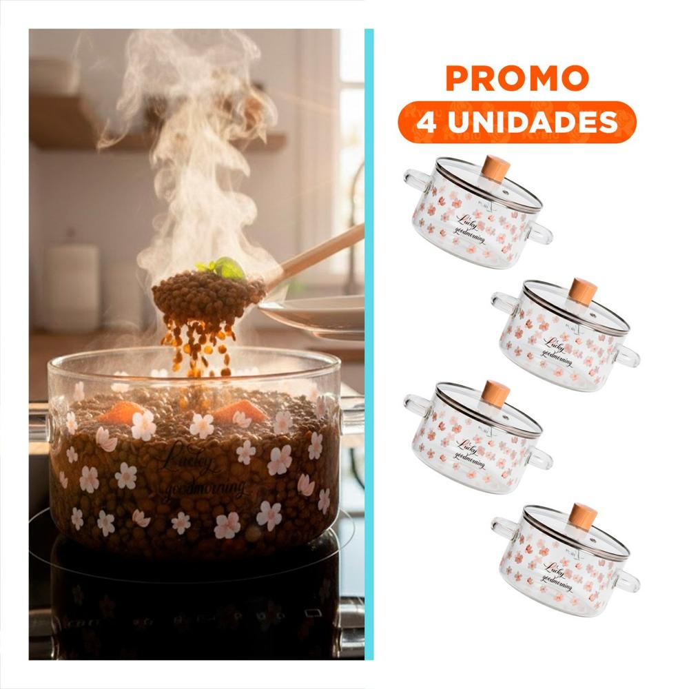 Pack4 Caldero Compacto para Hervir y Cocinar en Casa 1.8L Transparente