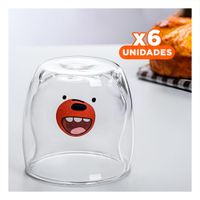 Pack6 Taza Transparente con Oso Pardo con Doble Capa de Vidrio Borosilicato Y Papel Regalo